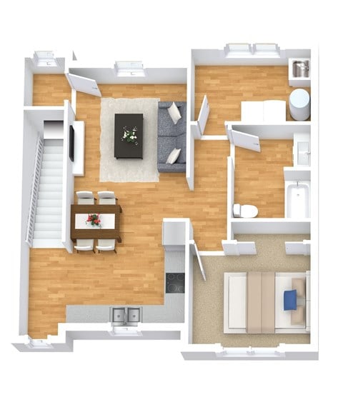 Floor plan for 1 bed, 1 bath, 804 sqft